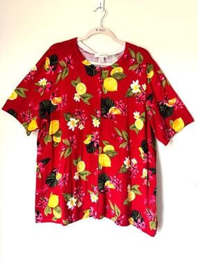 Cj banks red Fruit Print Cardigan Sweater Short Sleeve